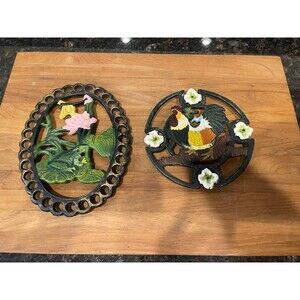 2 Vintage cast iron trivets - kitchen decor